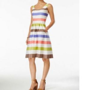 Nine West Stripe Topstitch Dress w/ Pockets EUC